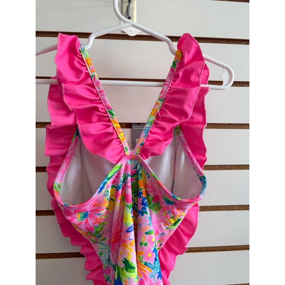 Gigi and Max Kimberly Floral Pink Ruffle One Piece Swimsuit 4/5T - Picture 4 of 7